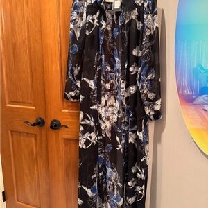 NWT City Chic Sheer Floral Black and Blue Long Kimono